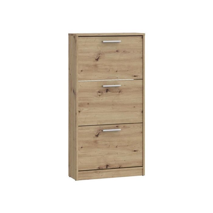 MAC Shoe Cabinet - Oak Finish - 6 Pairs - 3 Drop-Down Doors - W58.2 x D20.4 x H115.5 cm