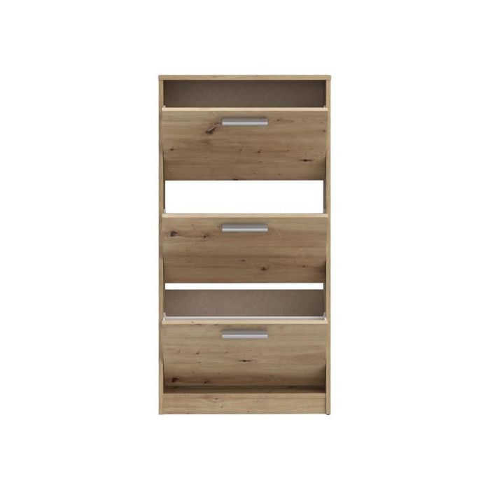 MAC Shoe Cabinet - Oak Finish - 6 Pairs - 3 Drop-Down Doors - W58.2 x D20.4 x H115.5 cm