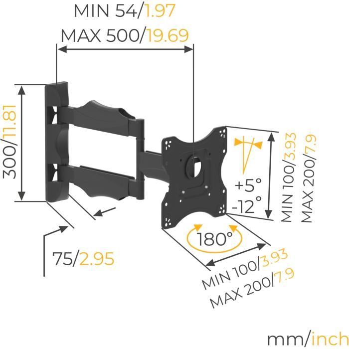 NANOOK Swivel and Tilt Wall Mount - 19-43 inch - 90° Rotation - 45 kg