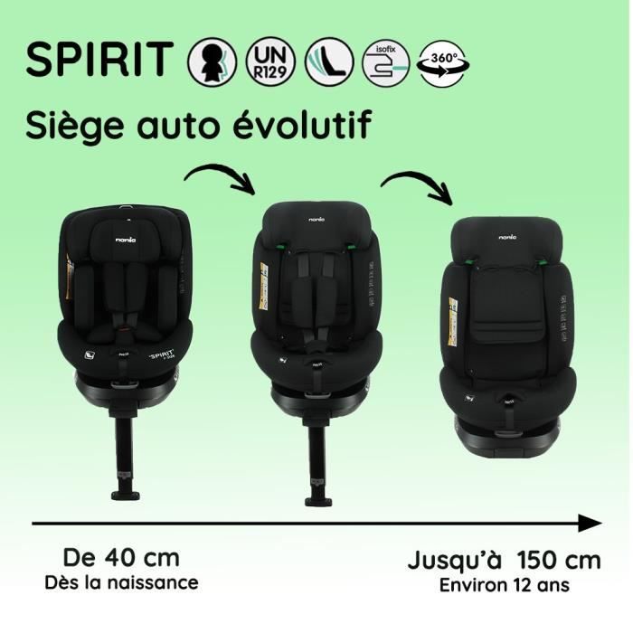 NANIA SPIRIT Isofix Car Seat - R 129 - Group 0/1/2/3 - 0-10 Years - 40-150 cm - Adjustable Headrest - Reclining - Swivel