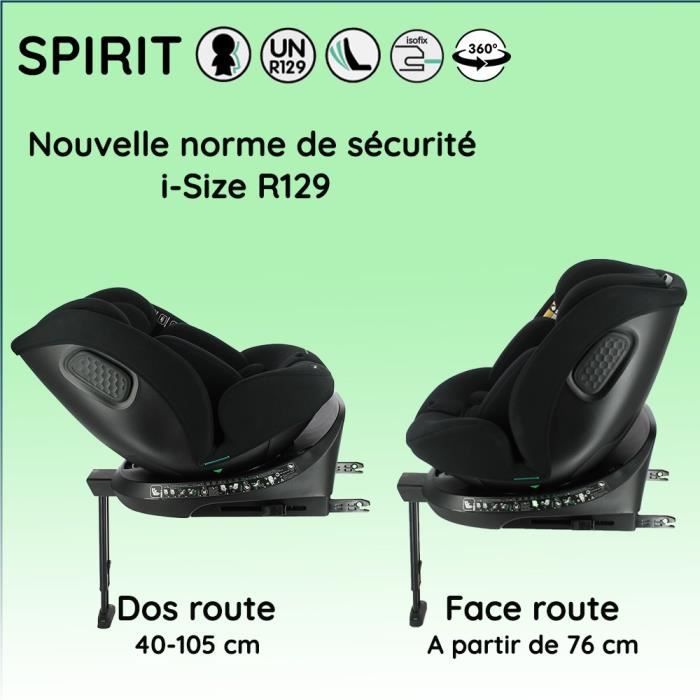 NANIA SPIRIT Isofix Car Seat - R 129 - Group 0/1/2/3 - 0-10 Years - 40-150 cm - Adjustable Headrest - Reclining - Swivel