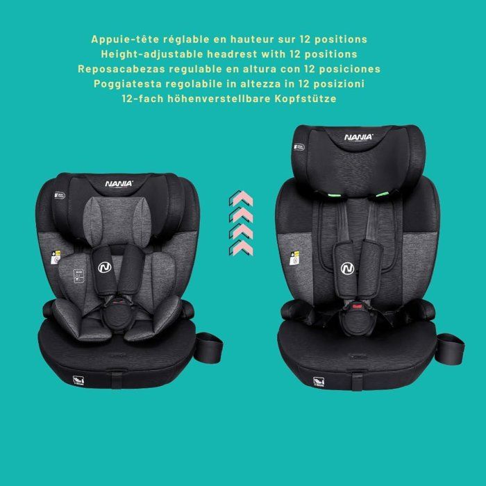 NANIA Torino Belted Car Seat - Group 1/2/3 - i-Size - Black