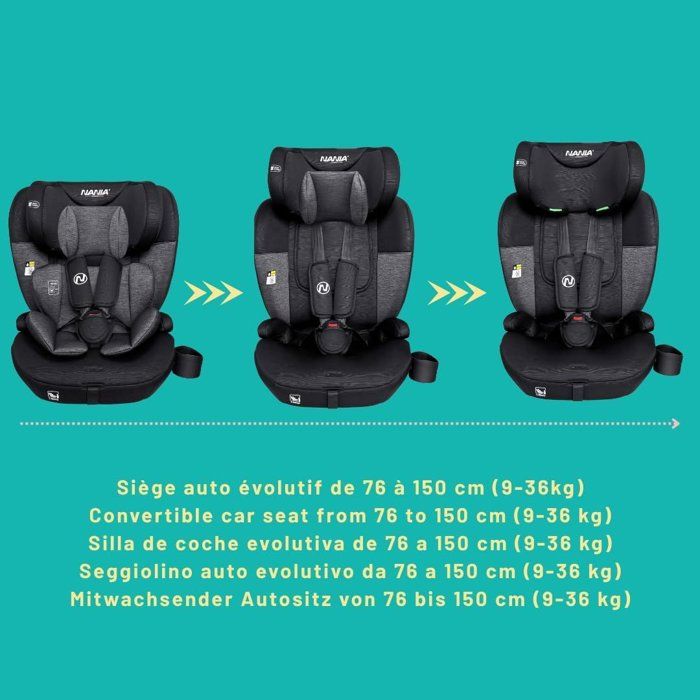 NANIA Torino Belted Car Seat - Group 1/2/3 - i-Size - Black