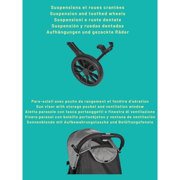 NANIA Compact Stroller - MYLA - 4 Wheels - Black