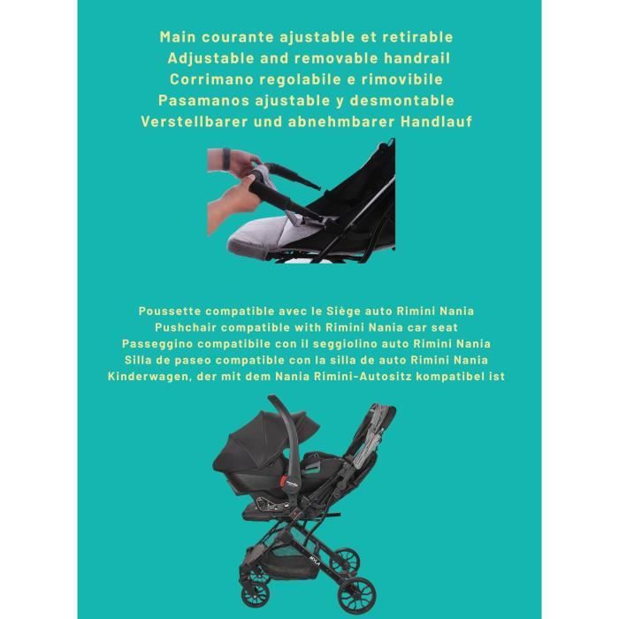 NANIA Compact Stroller - MYLA - 4 Wheels - Black