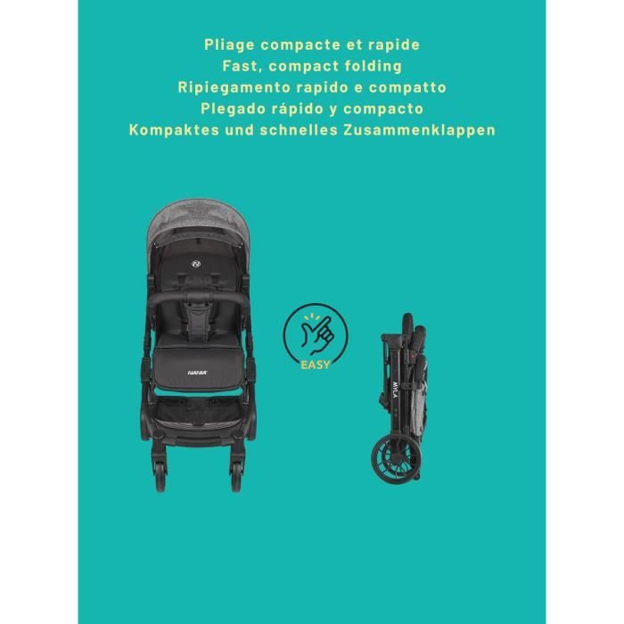 NANIA Compact Stroller - MYLA - 4 Wheels - Black