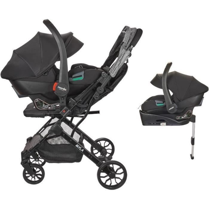 NANIA 2-in-1 Combination Stroller with Rimini Car Seat + Isofix Base - MYLA - Black