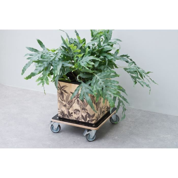 Tablette a roulettes pour plantes - NATURE - Chariot a plantes carré - Bois noir - 38x38 cm - Charge 250 kg