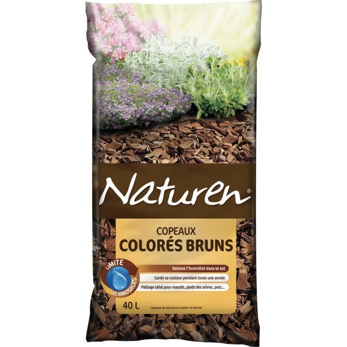 NATUREN Brown Colored Wood Chips - 40 L - Effective Mulch for Weed Control