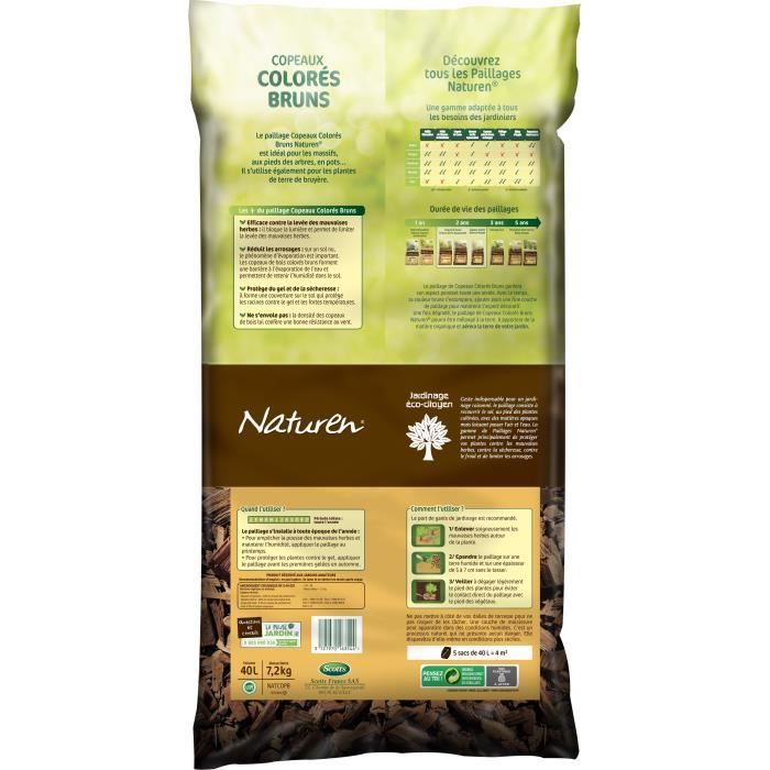NATUREN Brown Colored Wood Chips - 40 L - Effective Mulch for Weed Control