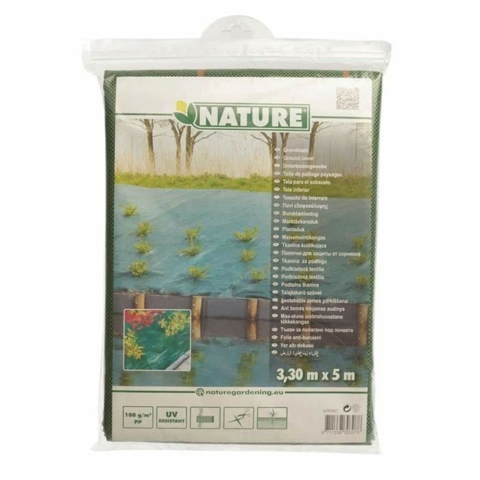 Green landscape weed control fabric, 3.30 x 5 m, UV-treated, 100 g/m² - Weed-resistant ground cover