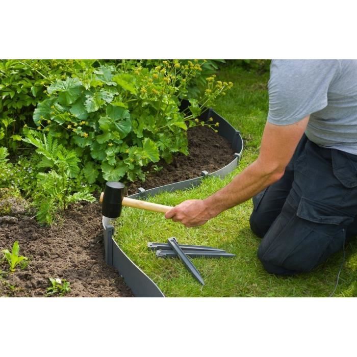 NATURE Garden Edging Stakes - Grey Polypropylene Anchors - Pack of 10