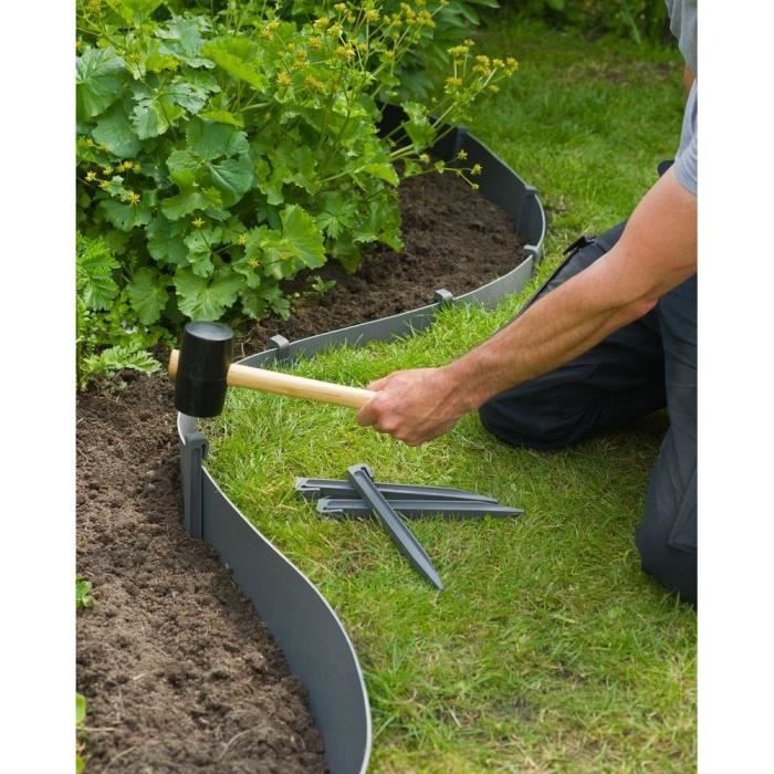 NATURE Garden Edging Stakes - Grey Polypropylene Anchors - Pack of 10