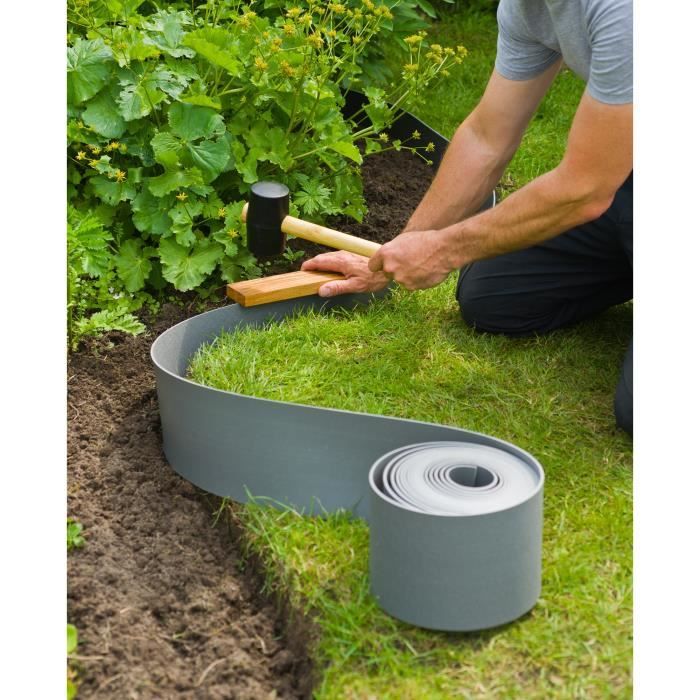 NATURE Garden Edging - 3 mm Thick - 15 cm High x 10 m Long - Grey