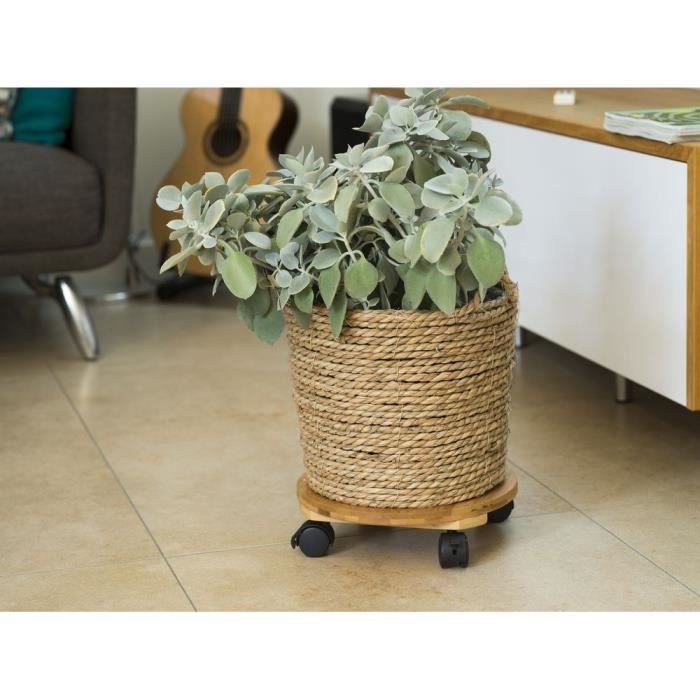 NATURE Plant Stand with Wheels - Bamboo Composite - H8 x Ø30 cm