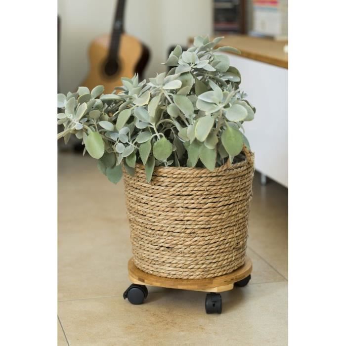 NATURE Plant Stand with Wheels - Bamboo Composite - H8 x Ø30 cm
