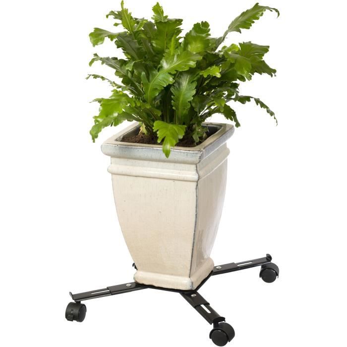 NATURE Extendable Rolling Plant Pot Stand - Matte Black Epoxy-Coated Metal - Max Load 100 kg