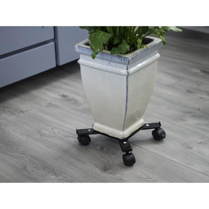 NATURE Extendable Rolling Plant Pot Stand - Matte Black Epoxy-Coated Metal - Max Load 100 kg
