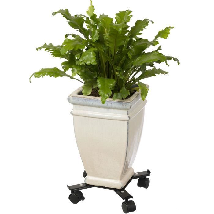 NATURE Extendable Rolling Plant Pot Stand - Matte Black Epoxy-Coated Metal - Max Load 100 kg