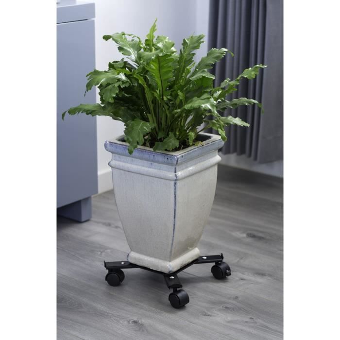 NATURE Extendable Rolling Plant Pot Stand - Matte Black Epoxy-Coated Metal - Max Load 100 kg