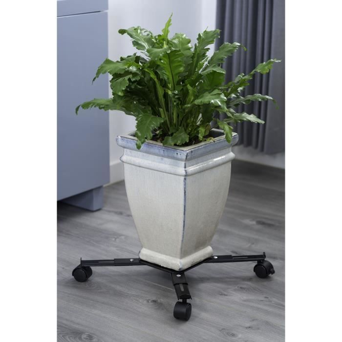 NATURE Extendable Rolling Plant Pot Stand - Matte Black Epoxy-Coated Metal - Max Load 100 kg