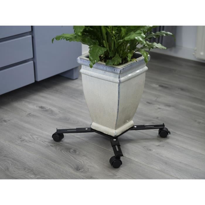 NATURE Extendable Rolling Plant Pot Stand - Matte Black Epoxy-Coated Metal - Max Load 100 kg