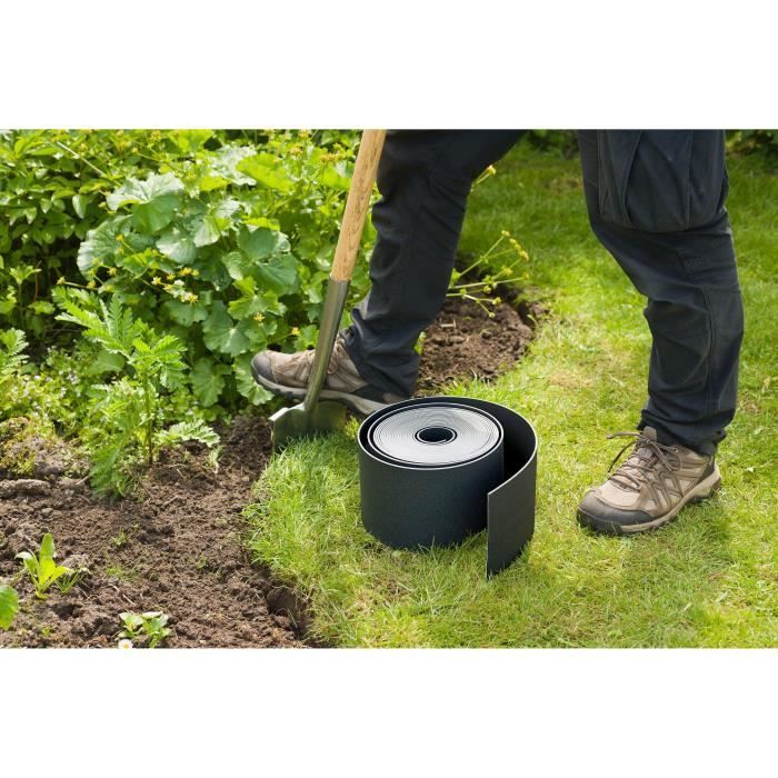 Garden edging - NATURE - Black - Recycled PE, thickness 3 mm - H7.5 cm x 10m - 10 black anchors - H19.5 x 1.9 x 1.8cm