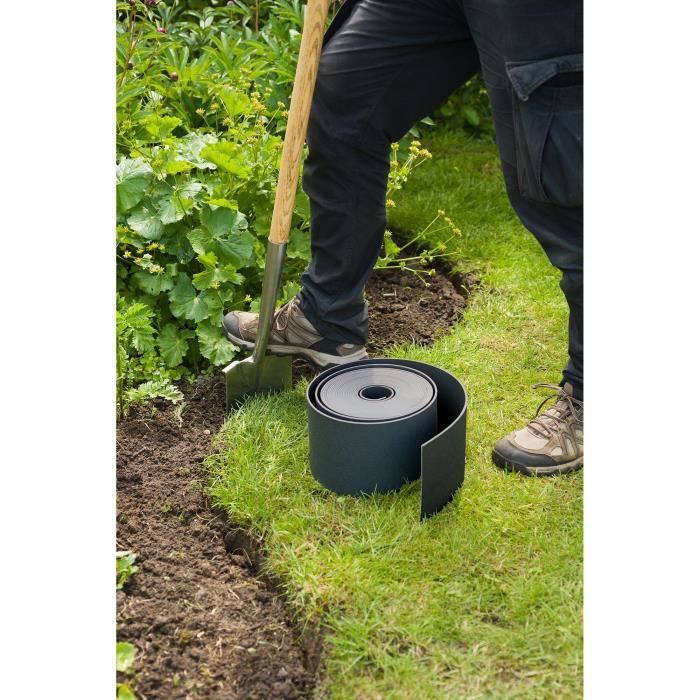 Garden edging - NATURE - Black - Recycled PE, thickness 3 mm - H7.5 cm x 10m - 10 black anchors - H19.5 x 1.9 x 1.8cm