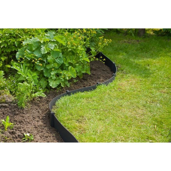 Garden edging - NATURE - Black - Recycled PE, thickness 3 mm - H7.5 cm x 10m - 10 black anchors - H19.5 x 1.9 x 1.8cm