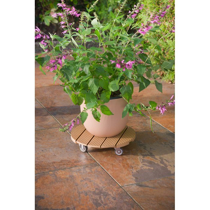 NATURE Plant Pot Stand with Wheels - WPC - H8.6 x Ø38 cm - Wood