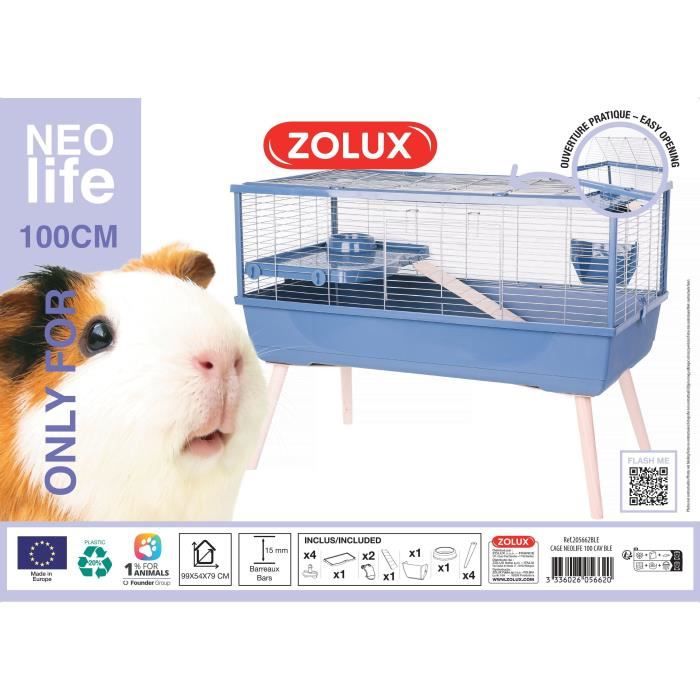 ZOLUX Elevated Wire Cage for Guinea Pigs Neolife - 99 x 54 x 79 cm - Blue