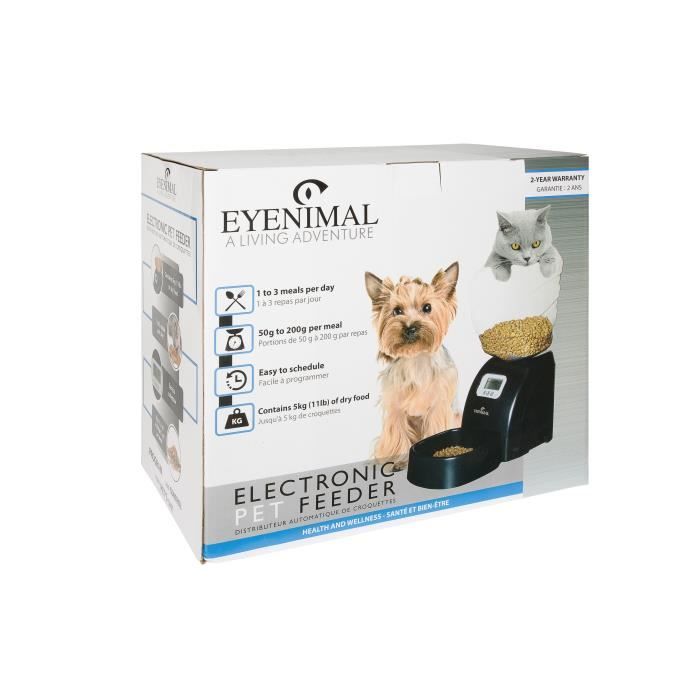 EYENIMAL Automatic Pet Food Dispenser - 5 kg - Black - For Cats and Small Dogs 45x20x47cm
