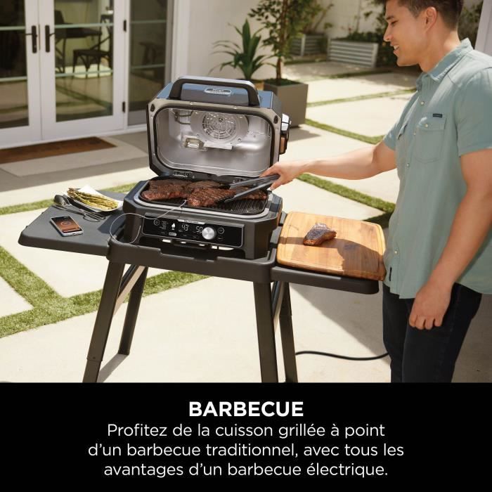 NINJA Electric Barbecue and Smoker - Woodfire Pro Connect XL OG901EU - 7 Cooking Programs - Integrated Thermometer