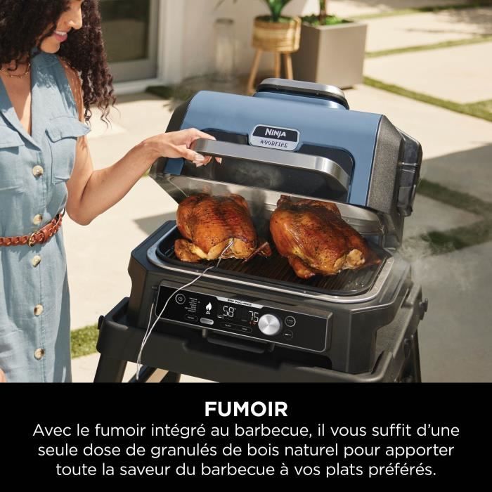 NINJA Electric Barbecue and Smoker - Woodfire Pro Connect XL OG901EU - 7 Cooking Programs - Integrated Thermometer