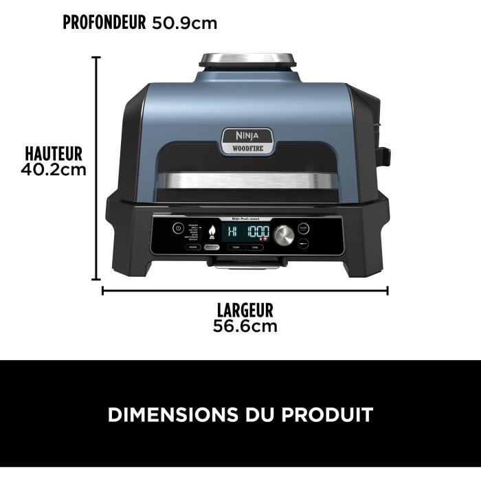 NINJA Electric Barbecue and Smoker - Woodfire Pro Connect XL OG901EU - 7 Cooking Programs - Integrated Thermometer