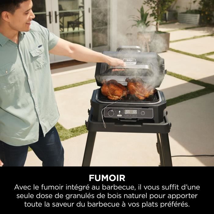 NINJA Electric Barbecue and Smoker - Woodfire Pro XL OG850EU - 4 Cooking Programs - Integrated Thermometer