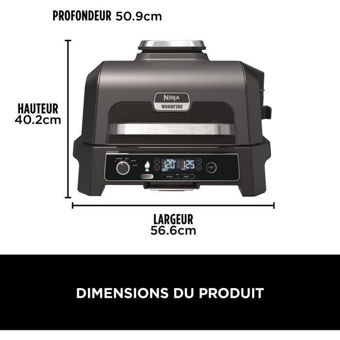 NINJA Electric Barbecue and Smoker - Woodfire Pro XL OG850EU - 4 Cooking Programs - Integrated Thermometer