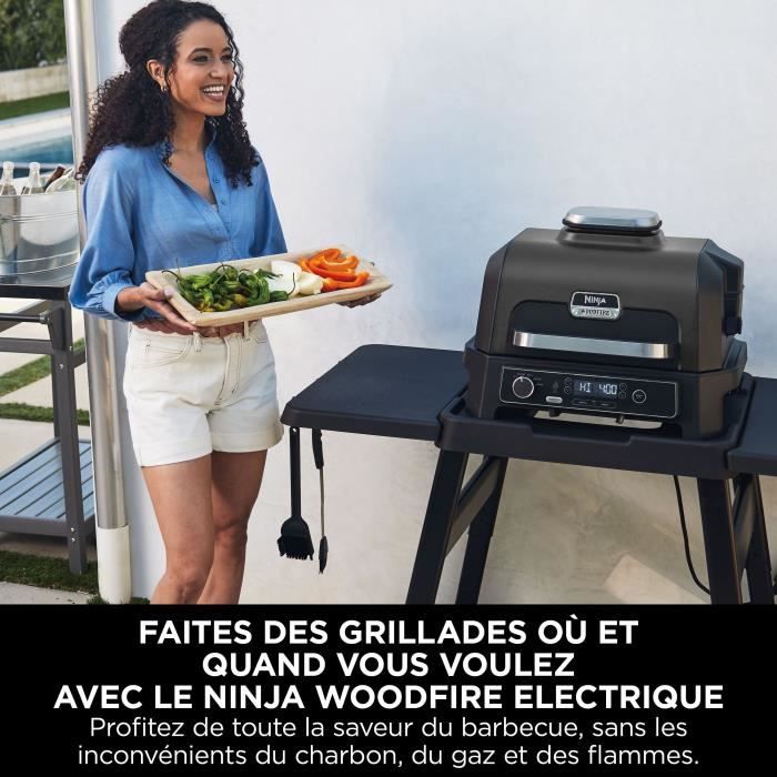 NINJA Electric Barbecue and Smoker - Woodfire Pro XL OG850EU - 4 Cooking Programs - Integrated Thermometer
