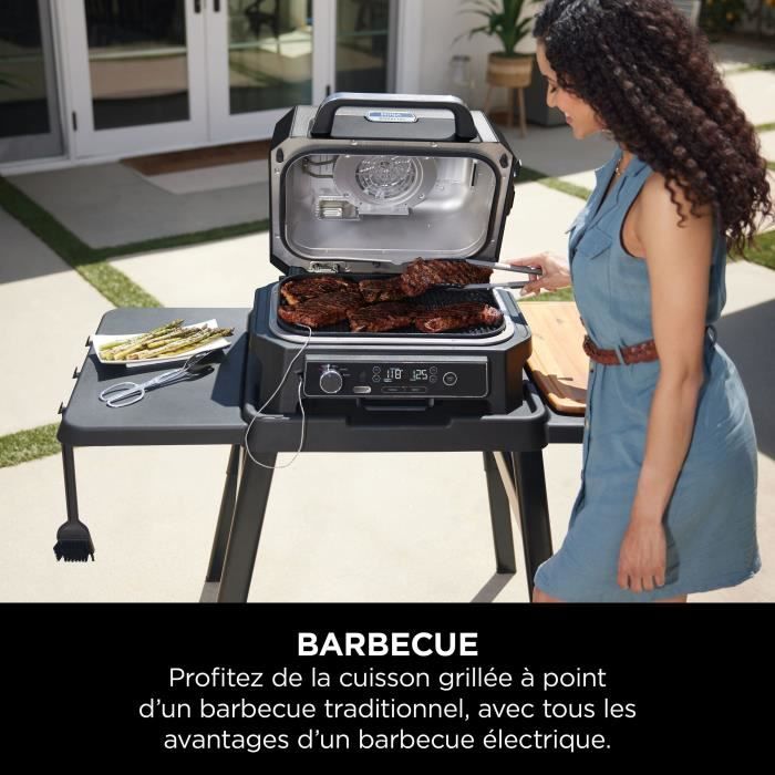 NINJA Electric Barbecue and Smoker - Woodfire Pro XL OG850EU - 4 Cooking Programs - Integrated Thermometer