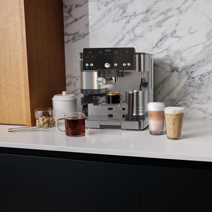 Machine a café 2-en-1 - NINJA LUXE - Café Essential Series - ES501EU - 1650 W - 9/11 bars - 250 gr - Noir / Inox