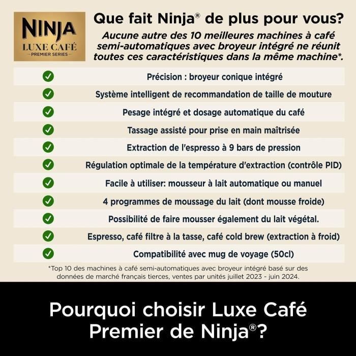Machine a café - NINJA - ES601EU Luxe Premier - 1650 W - 2 Litres - Acier inoxydable