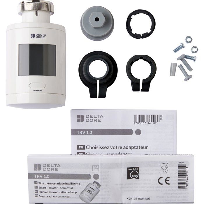 Delta Dore TRV 1.0 Thermostatic Head & Adapters - Connected Heating, Voice Control