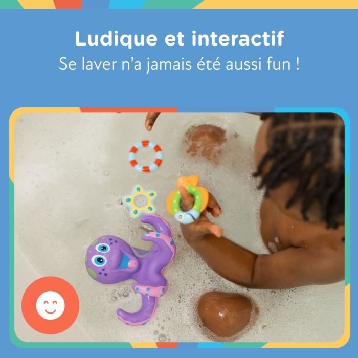 NUBY Interactive Floating Octopus Bath Toy with Rings, Purple
