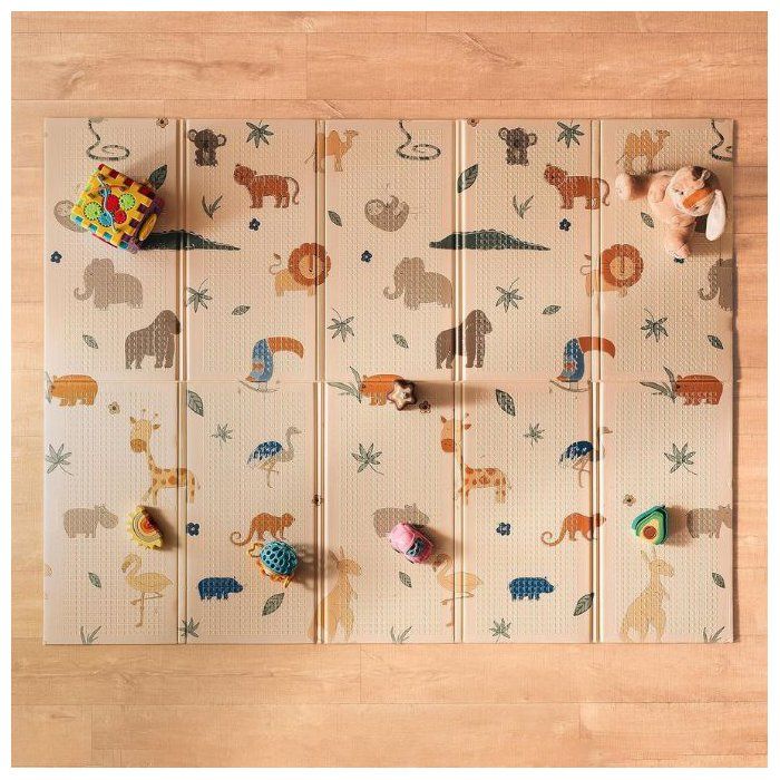 NUBY Reversible Play Mat - 200 x 150 x 1 cm - Lightweight & Foldable - Safari - From Birth