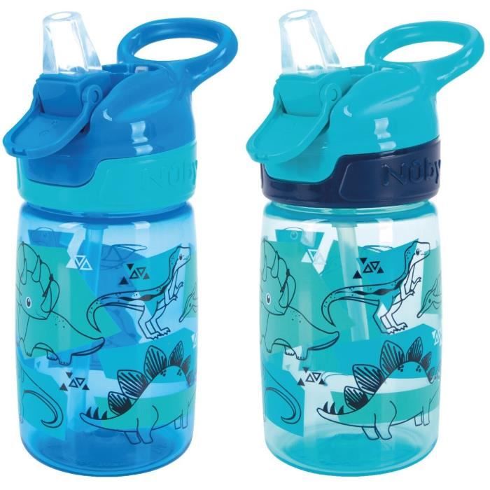 NUBY Water Bottle Set of 2 - Incredible Gulp - 360 ml - Dinosaurs