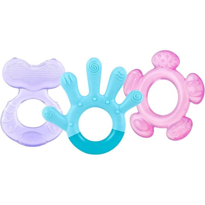 NUBY 3-Stage Teething Rings - 3 Step Teether - Refrigerator Safe - From 3 Months - Blue/ Purple/ Pink