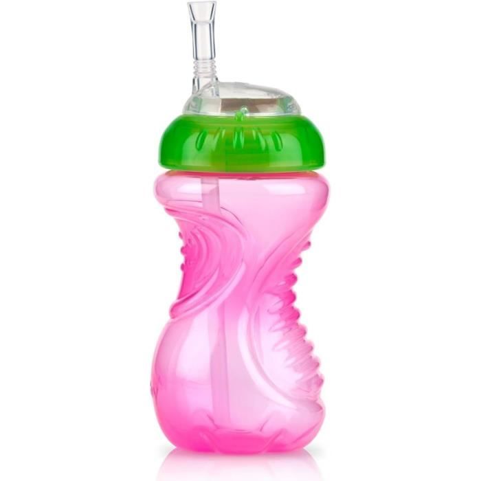 Lot de 3 tasses anti-fuite - NUBY - Paille flexible - Fille