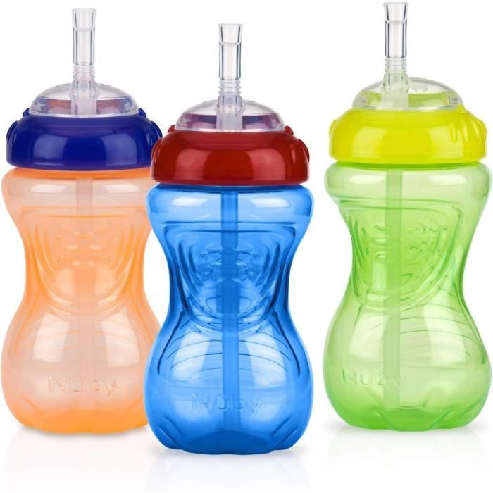 NUBY Leak-Proof Cups - Set of 3 - Flexible Straw - Unisex