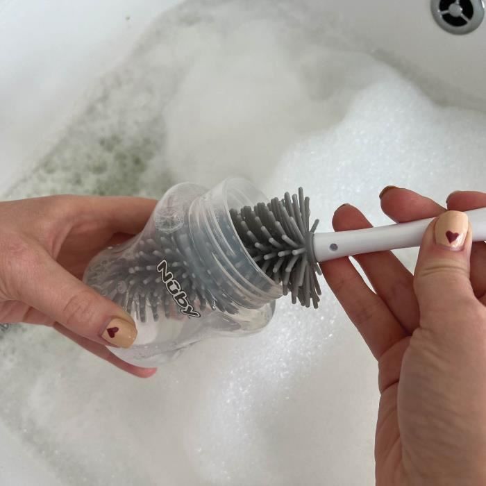 NUBY Cleaning Brush - 2 in 1 for Baby Bottle and Teat with Hygienic Holder