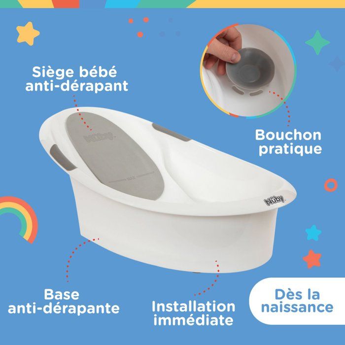 Baignoire bébé - NUBY - Dr.Talbot's - Des la Naissance - Support antidérapant intégré - Appui-tete souple